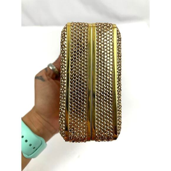 Judith Leiber Swarovski Crystal Gold Tone Metal Stone Evening Bag Clutch - Picture 14 of 16